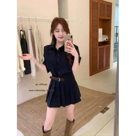 FA44673# 秋冬新款气质名媛翻领衬衫百褶裙两件套套装 服裝批發女裝批發服飾貨源