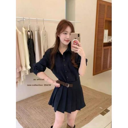 FA44673# 秋冬新款气质名媛翻领衬衫百褶裙两件套套装 服裝批發女裝批發服飾貨源