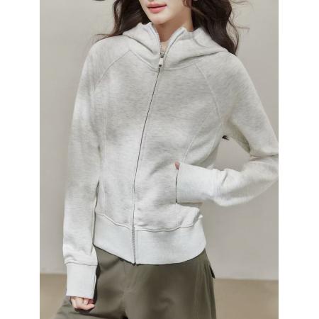 FA44680# 美式白灰色连帽卫衣女秋季拉链开衫外套上衣女 服裝批發女裝批發服飾貨源