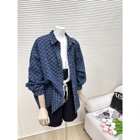 FA44681# 港风复古提花薄款牛仔外套女春秋季新款韩版宽松显瘦长袖衬衫 服裝批發女裝批發服飾貨源