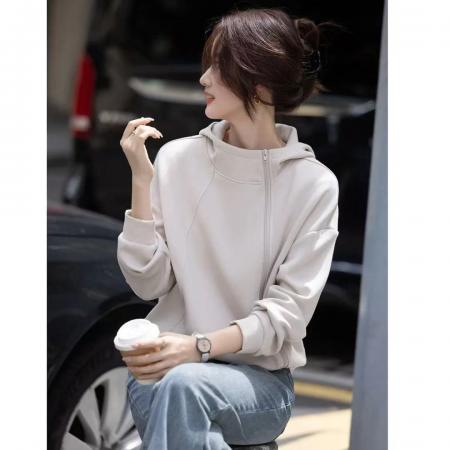 FA44686# 秋季简约风连帽宽松长袖小个子气质卫衣 服裝批發女裝批發服飾貨源