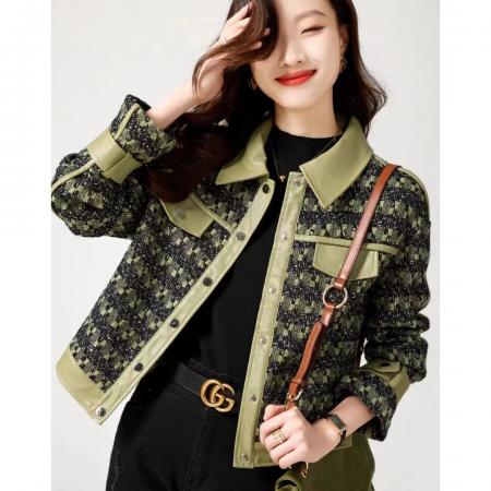FA44689# 时尚休闲宽松韩版拼接领和口袋设计感外套 服裝批發女裝批發服飾貨源