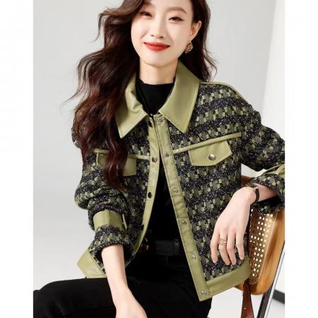 FA44689# 时尚休闲宽松韩版拼接领和口袋设计感外套 服裝批發女裝批發服飾貨源