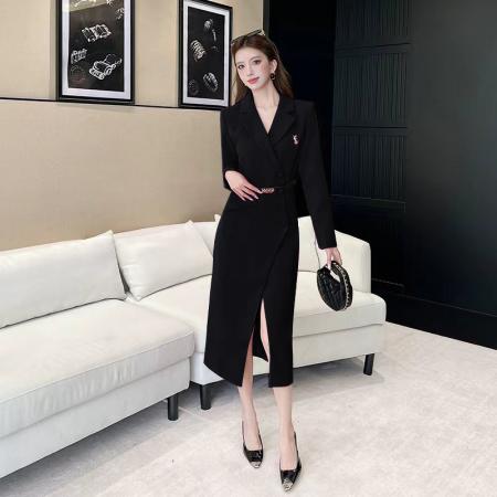 FA44704# 视频秋季新款时尚翻领长裙包臀连衣裙 服裝批發女裝批發服飾貨源