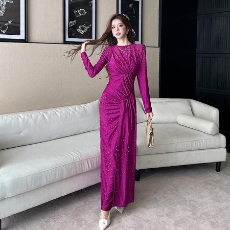 FA44706# 视频秋季时尚长袖修身长裙收腰包臀连衣裙 服裝批發女裝批發服飾貨源