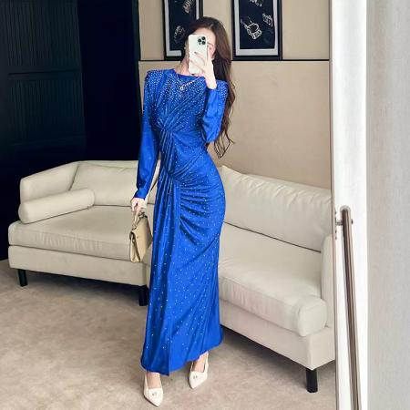 FA44706# 视频秋季时尚长袖修身长裙收腰包臀连衣裙 服裝批發女裝批發服飾貨源
