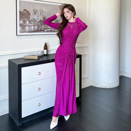 FA44706# 视频秋季时尚长袖修身长裙收腰包臀连衣裙 服裝批發女裝批發服飾貨源