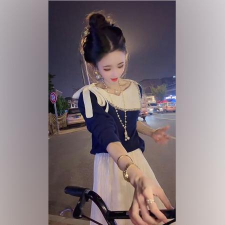 LN76318# 早秋法式高级巨好看气质蝴蝶结漂亮上衣独特别致半身裙两件套 服裝批發女裝批發服飾貨源