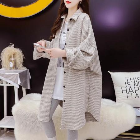 FA44774# 春秋季中长款宽松衬衫上衣外套 服裝批發女裝批發服飾貨源