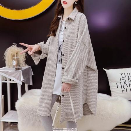 FA44774# 春秋季中长款宽松衬衫上衣外套 服裝批發女裝批發服飾貨源