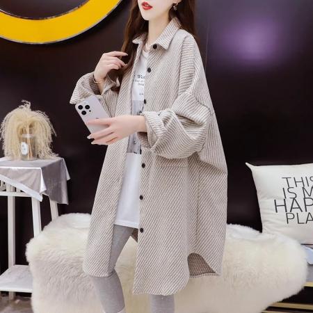 FA44774# 春秋季中长款宽松衬衫上衣外套 服裝批發女裝批發服飾貨源