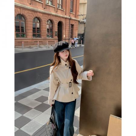 FA44787# 慵懒气质高级感短款风衣外套女秋季新款英伦风立领收腰上衣 服裝批發女裝批發服飾貨源
