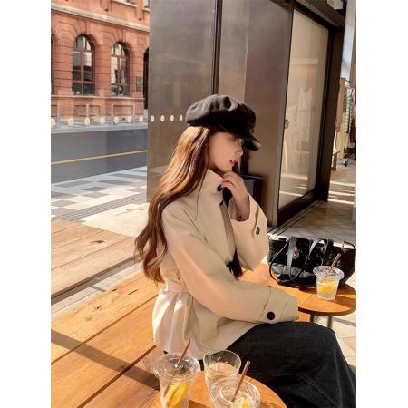 FA44787# 慵懒气质高级感短款风衣外套女秋季新款英伦风立领收腰上衣 服裝批發女裝批發服飾貨源