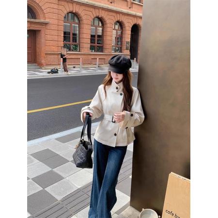 FA44787# 慵懒气质高级感短款风衣外套女秋季新款英伦风立领收腰上衣 服裝批發女裝批發服飾貨源