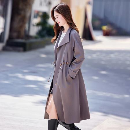 FA44796# 纯简中长款风衣外套女春秋季新款休闲宽松高端大气上档次上衣 服裝批發女裝批發服飾貨源