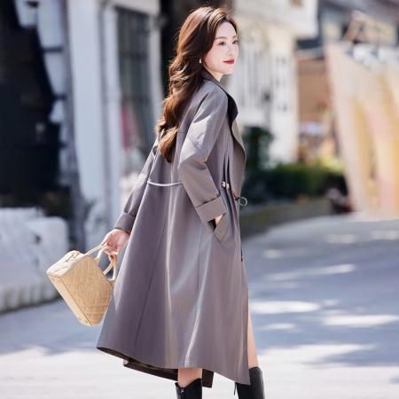 FA44796# 纯简中长款风衣外套女春秋季新款休闲宽松高端大气上档次上衣 服裝批發女裝批發服飾貨源