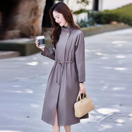 FA44796# 纯简中长款风衣外套女春秋季新款休闲宽松高端大气上档次上衣 服裝批發女裝批發服飾貨源