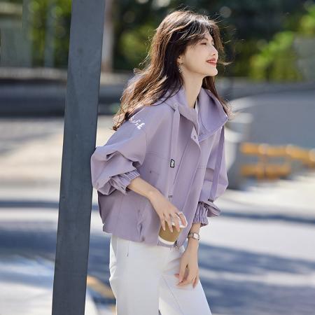 FA44798# 短款连帽风衣外套女新款春装小个子宽松休闲夹克上衣 服裝批發女裝批發服飾貨源