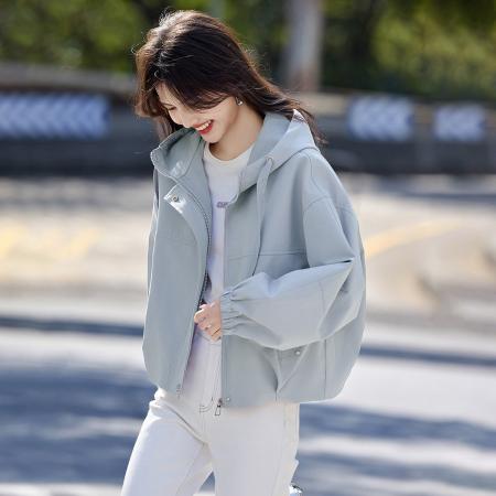 FA44798# 短款连帽风衣外套女新款春装小个子宽松休闲夹克上衣 服裝批發女裝批發服飾貨源