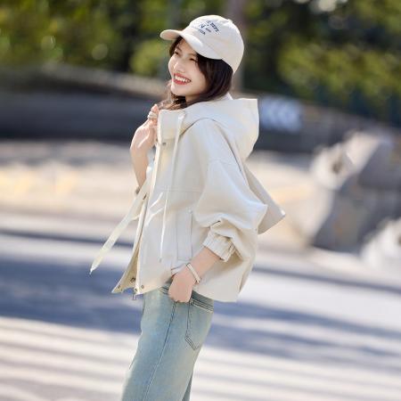 FA44798# 短款连帽风衣外套女新款春装小个子宽松休闲夹克上衣 服裝批發女裝批發服飾貨源