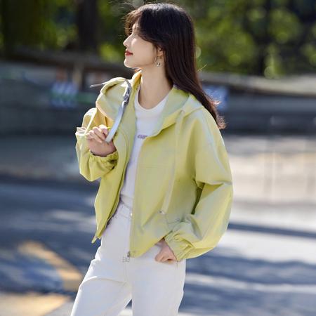FA44798# 短款连帽风衣外套女新款春装小个子宽松休闲夹克上衣 服裝批發女裝批發服飾貨源