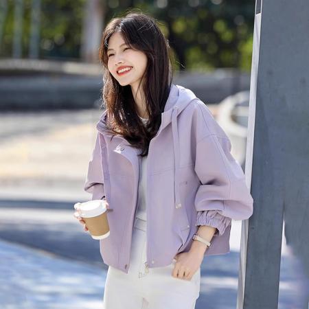 FA44798# 短款连帽风衣外套女新款春装小个子宽松休闲夹克上衣 服裝批發女裝批發服飾貨源