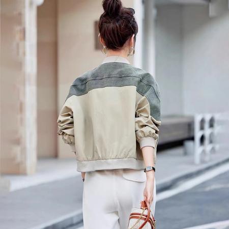 FA44799# 国风盘扣短外套女春装新款牛仔拼接新中式棒球服夹克休闲上衣 服裝批發女裝批發服飾貨源