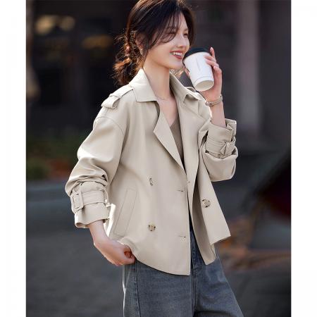 FA44803# 时尚通勤短款风衣外套女春季新款休闲简约设计感上衣 服裝批發女裝批發服飾貨源