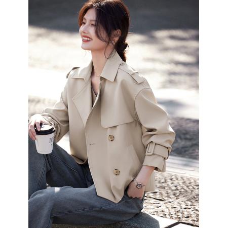 FA44803# 时尚通勤短款风衣外套女春季新款休闲简约设计感上衣 服裝批發女裝批發服飾貨源