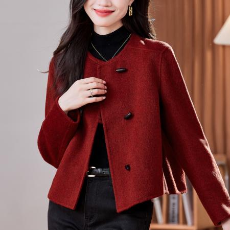 FA44804# 新年毛呢外套小个子毛呢女式羊绒短款新款赫本风羊毛呢大衣 服裝批發女裝批發服飾貨源