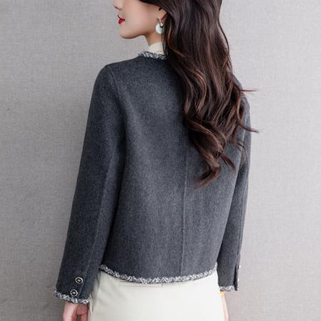 FA44805# 双面羊绒大衣女短款小香风新款羊毛上衣圆领高级感毛呢外套 服裝批發女裝批發服飾貨源