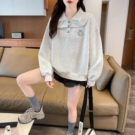 FA44808# 仿华棉复合新款韩版宽松薄款翻领卫衣女刺绣 服裝批發女裝批發服飾貨源