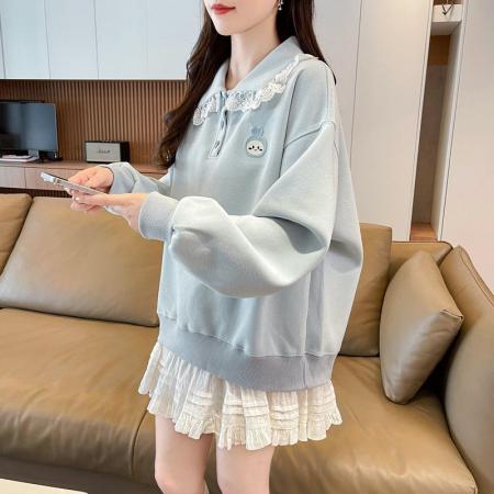 FA44808# 仿华棉复合新款韩版宽松薄款翻领卫衣女刺绣 服裝批發女裝批發服飾貨源
