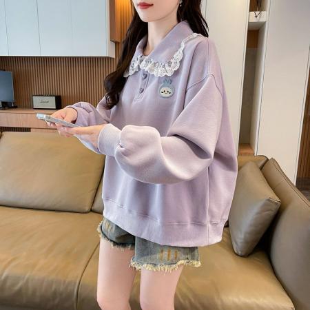 FA44808# 仿华棉复合新款韩版宽松薄款翻领卫衣女刺绣 服裝批發女裝批發服飾貨源