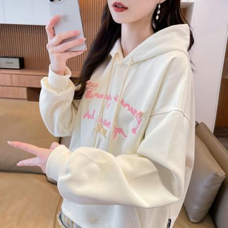 FA44809# 仿华棉复合新款韩版宽松薄款连帽卫衣女刺绣 服裝批發女裝批發服飾貨源