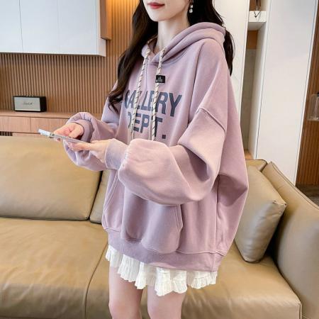 FA44810# 仿华棉复合新款韩版宽松薄款连帽卫衣女 服裝批發女裝批發服飾貨源