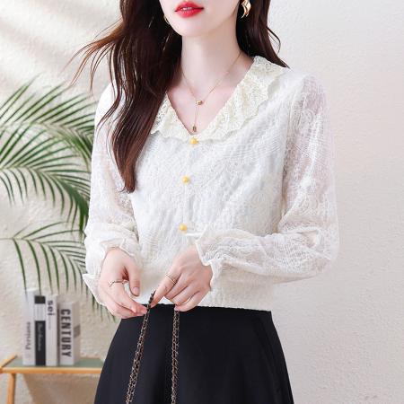 FA44839# 秋新款欧若风长袖蕾丝衬衫女时尚休闲宽松上衣 服裝批發女裝批發服飾貨源