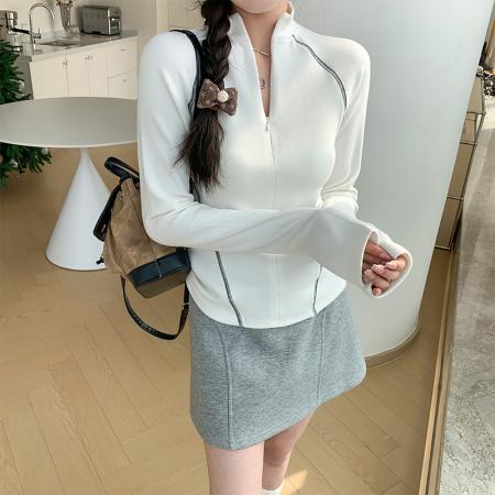 FA44841# 双面德绒拉链长袖上衣女秋冬款高领加绒保暖打底衫 服裝批發女裝批發服飾貨源