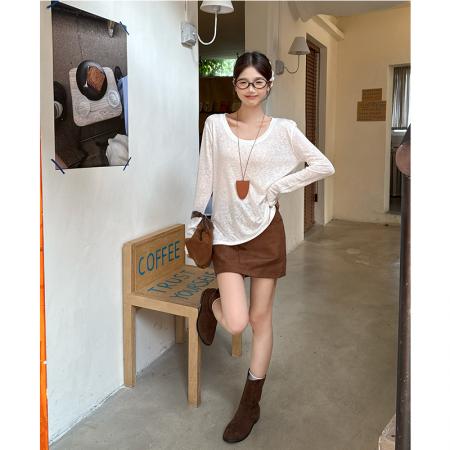 FA44846# 白色海军领披肩长袖t恤女韩系宽松显瘦上衣潮秋日 服裝批發女裝批發服飾貨源