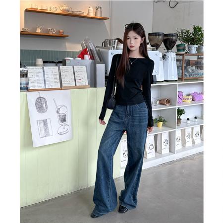 FA44847# 黑色后背蕾丝花边假两件恤女秋冬设计感修身内搭打底衫 服裝批發女裝批發服飾貨源