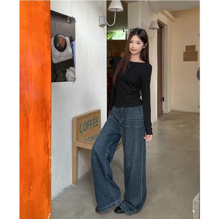 FA44847# 黑色后背蕾丝花边假两件恤女秋冬设计感修身内搭打底衫 服裝批發女裝批發服飾貨源