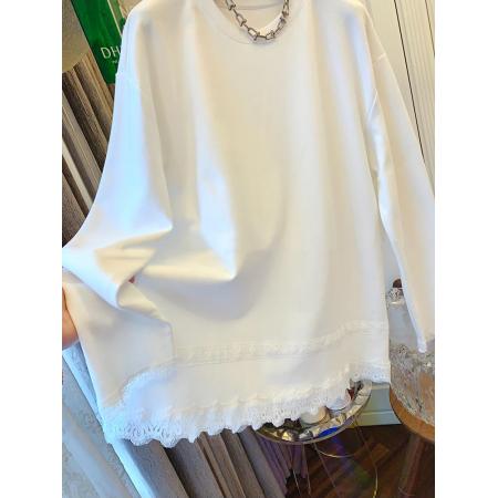 FA44852# 加绒白色花边蕾丝打底衫女内搭外穿大码磨毛宽松长袖t恤上衣潮 服裝批發女裝批發服飾貨源