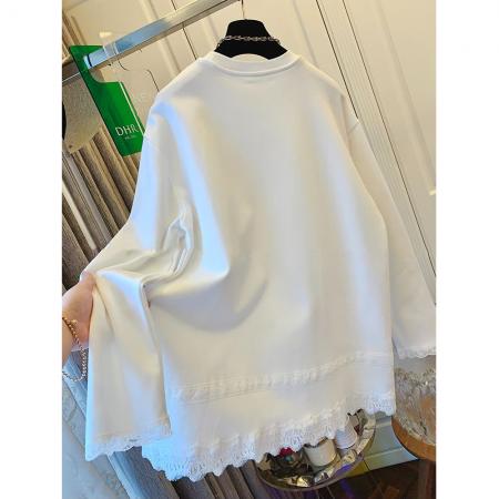 FA44852# 加绒白色花边蕾丝打底衫女内搭外穿大码磨毛宽松长袖t恤上衣潮 服裝批發女裝批發服飾貨源