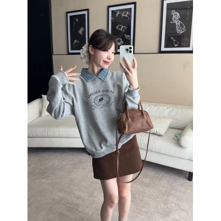 FA44853# 假两件卫衣女新款加绒加厚秋冬潮宽松卡通POLO领保暖上衣 服裝批發女裝批發服飾貨源