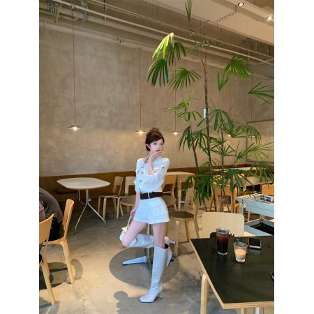 FA44858# 高级感气质绝美设计感时尚短款连衣裤送皮带 服裝批發女裝批發服飾貨源