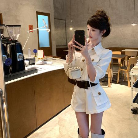 FA44858# 高级感气质绝美设计感时尚短款连衣裤送皮带 服裝批發女裝批發服飾貨源