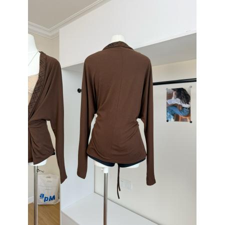 FA44868# 精致感老钱风双面穿蝙蝠袖绑带格纹开衫披肩毛衫外套 服裝批發女裝批發服飾貨源