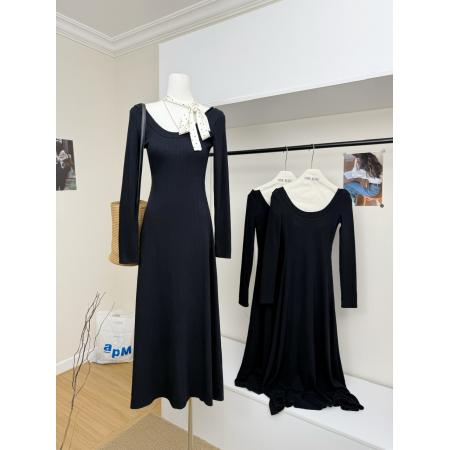 FA44869# 红人馆长袖连衣裙女秋冬季新款法式气质巨好看的长裙黑色裙子 服裝批發女裝批發服飾貨源