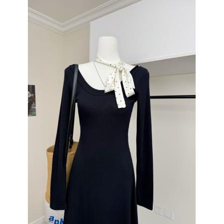 FA44869# 红人馆长袖连衣裙女秋冬季新款法式气质巨好看的长裙黑色裙子 服裝批發女裝批發服飾貨源