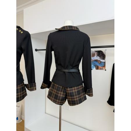 FA44872# 格子拼接长袖针织衫女秋vintage老钱风上衣假两件套 服裝批發女裝批發服飾貨源